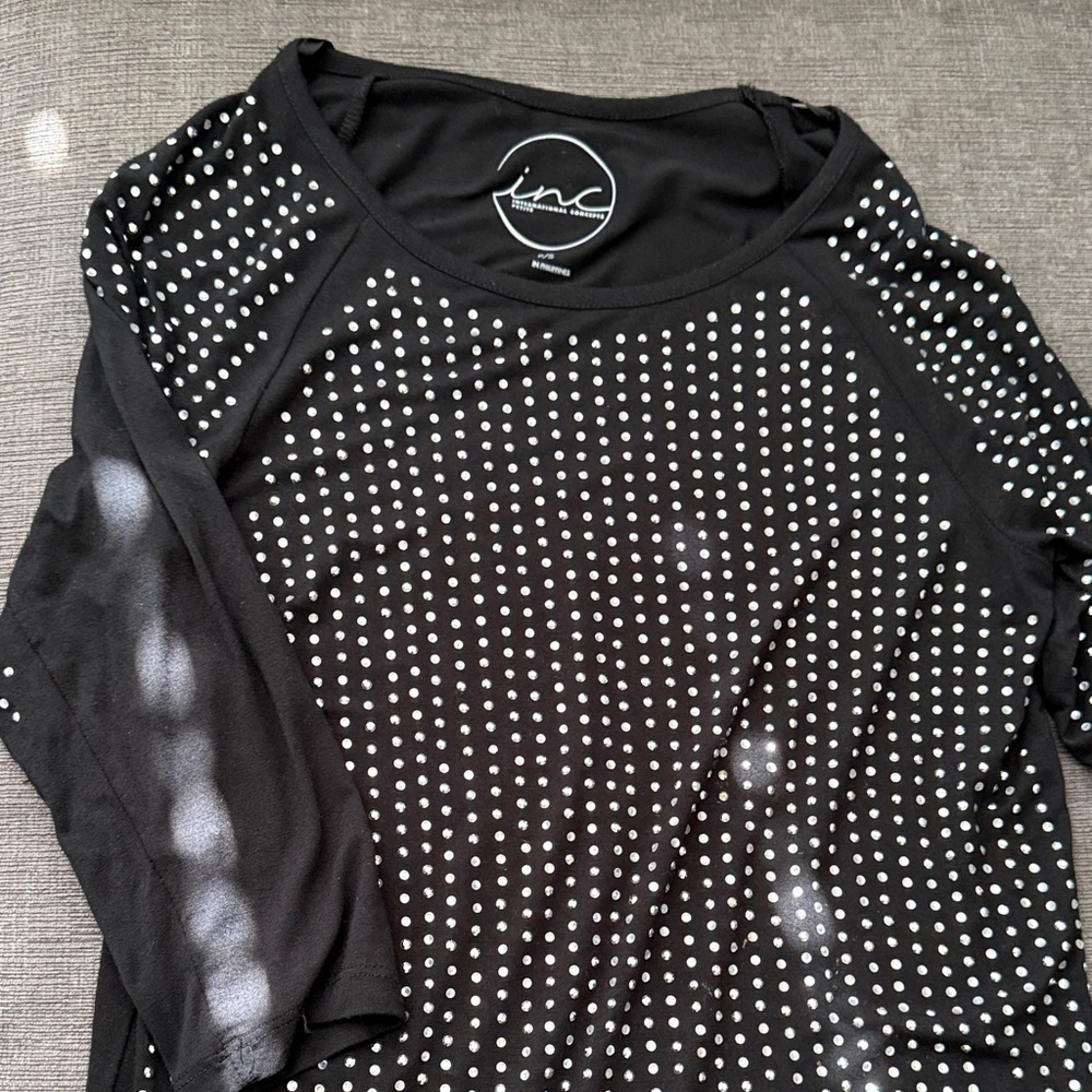 INC International Concepts Black Blouse with Silver Accents